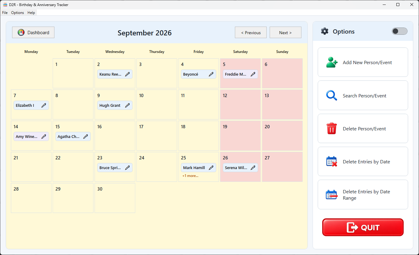 D2R monthly calendar view