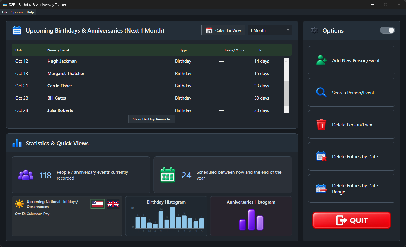 D2R dashboard in dark mode